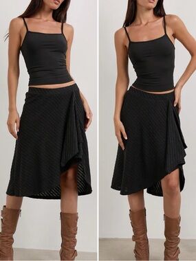 Motel Esmeray Midi Skirt In Sheer Diagonal Knit Black Size XXS NWT new with tags